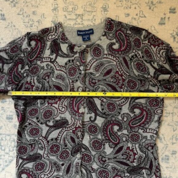 🧡3/15 Karen Scott Paisley Print Cotton Gray Cardigan Women's S - Picture 3 of 7